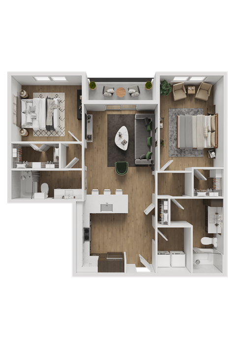 Floor plan for 2 beds, 2 baths, 1149 sqft